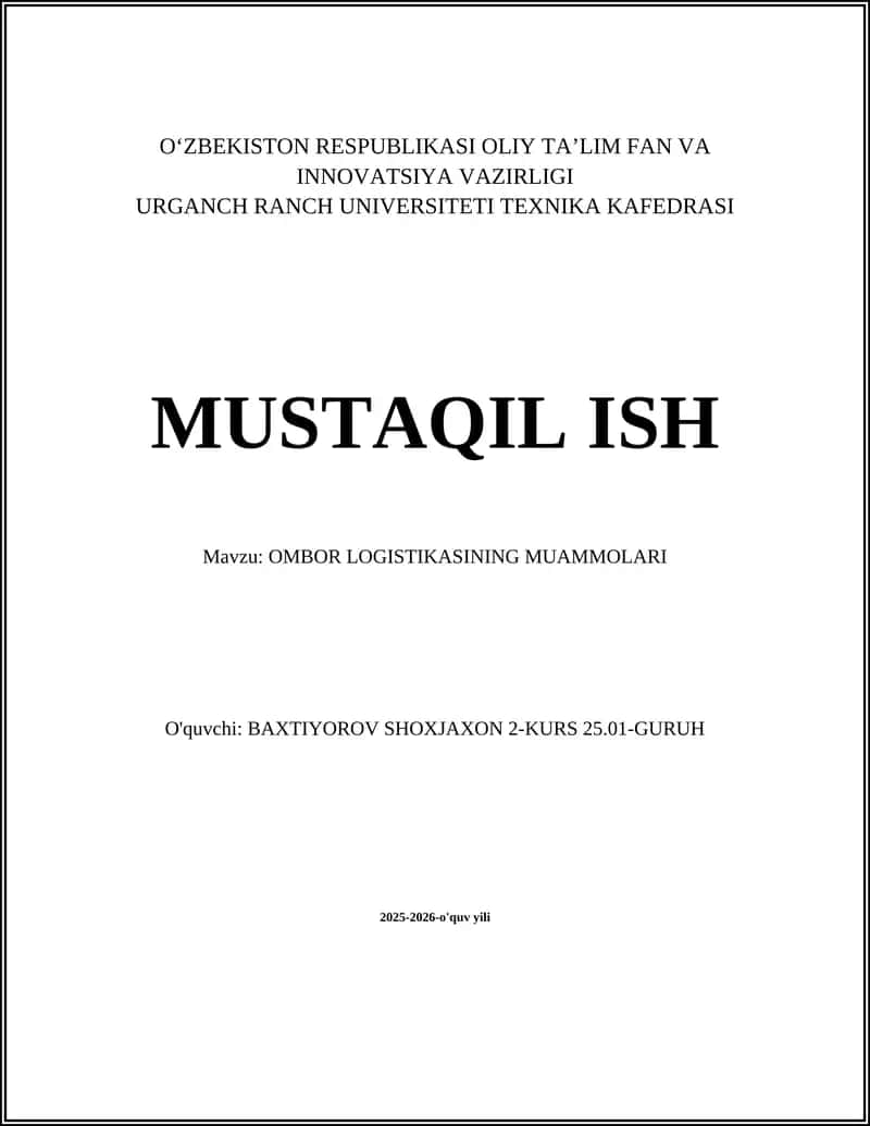 OMBOR LOGISTIKASINING MUAMMOLARI