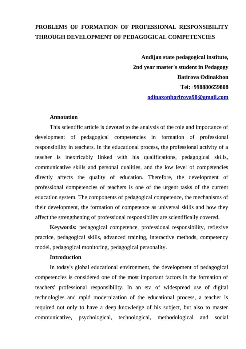 Development of Pedagogical Competencies