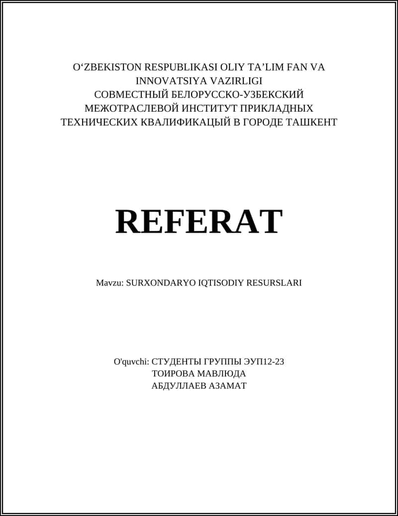 SURXONDARYO IQTISODIY RESURSLARI