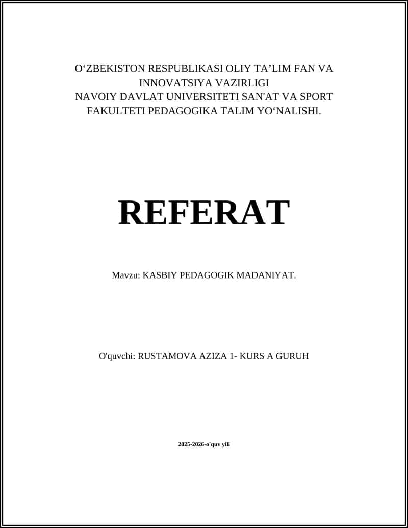 KASBIY PEDAGOGIK MADANIYAT