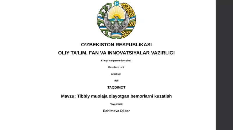 Tibbiy muolaja olayotgan bemorlarni kuzatish
