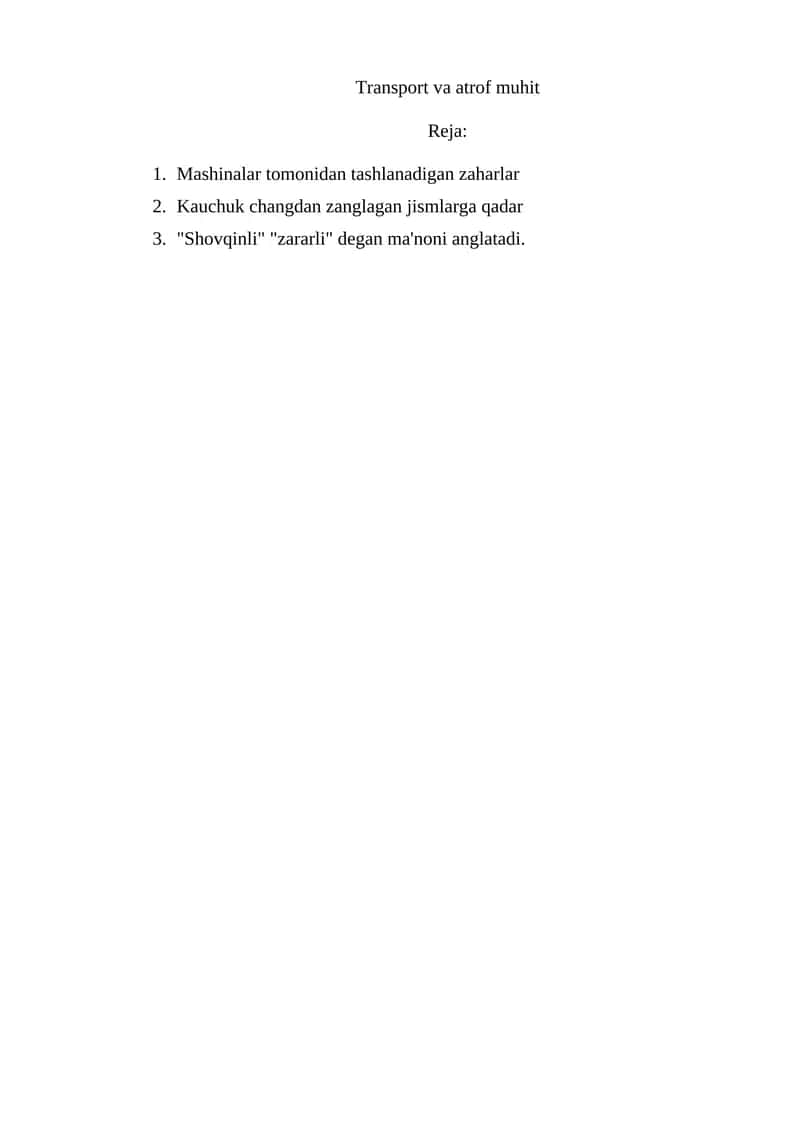 Atrof-Muhit Transport Muammolari