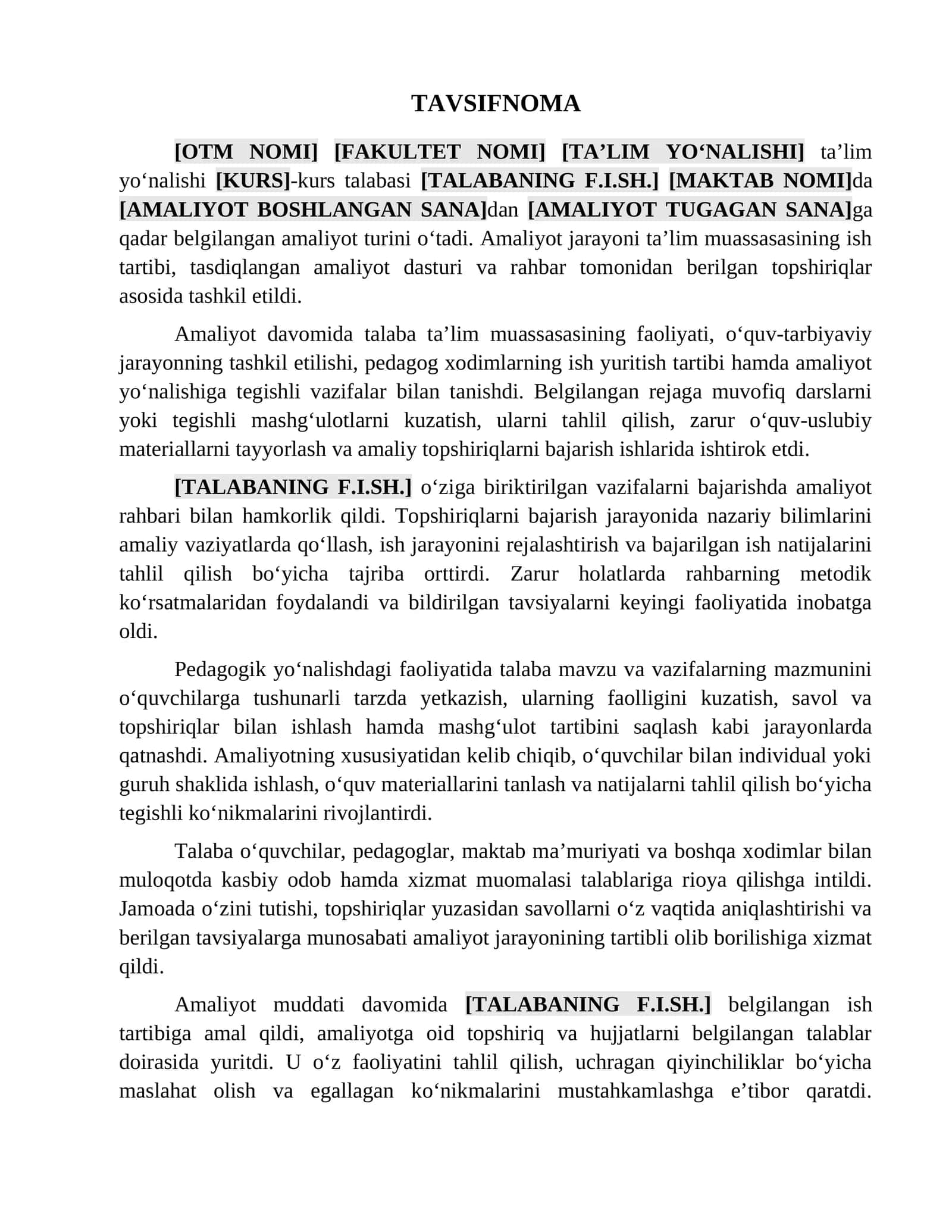 Amaliy ishlar/Tavsiyalar