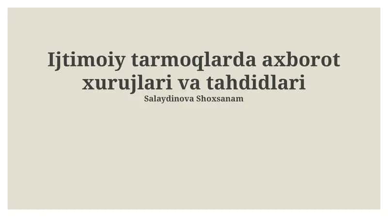 Ijtimoiy tarmoqlarda axborot xurujlari va tahdidlari