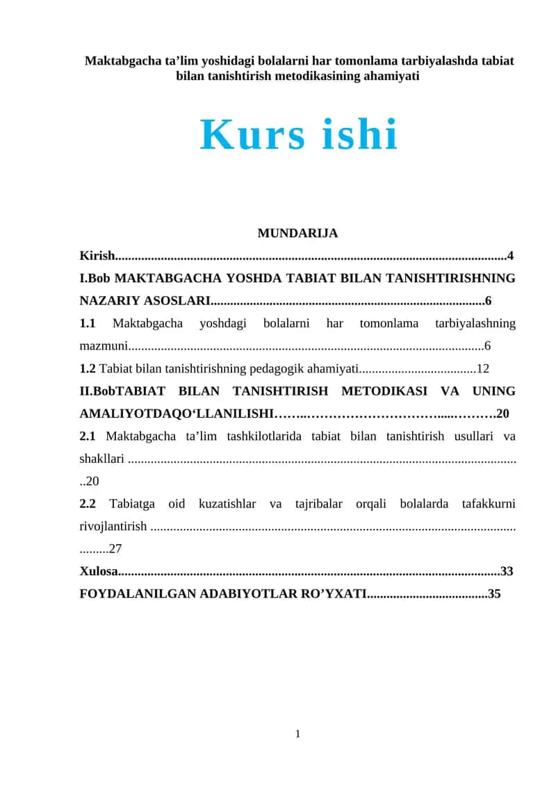 Tabiat bilan tanishtirish metodikasi