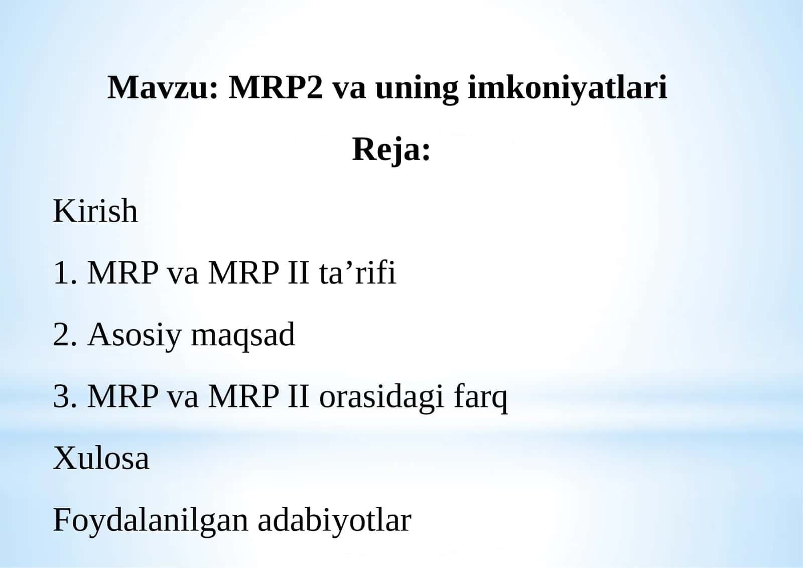 MRP2 vauning imkoniyatlari