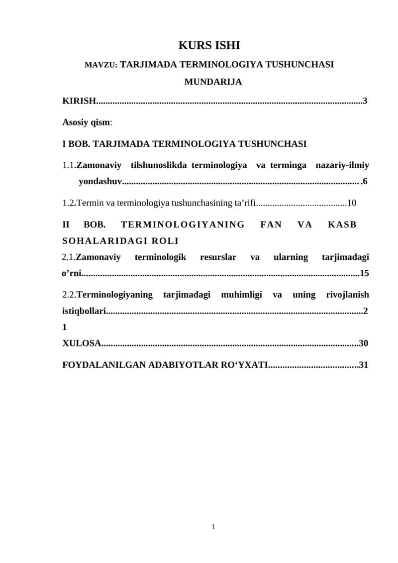 TARJIMADA TERMINOLOGIYA TUSHUNCHASI