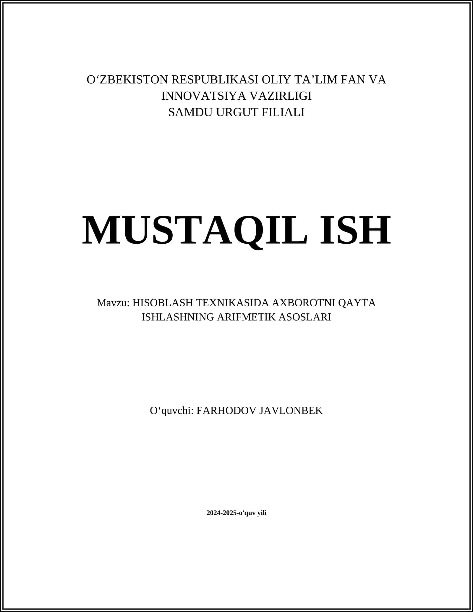 Kompyuter arifmetikasining asoslari