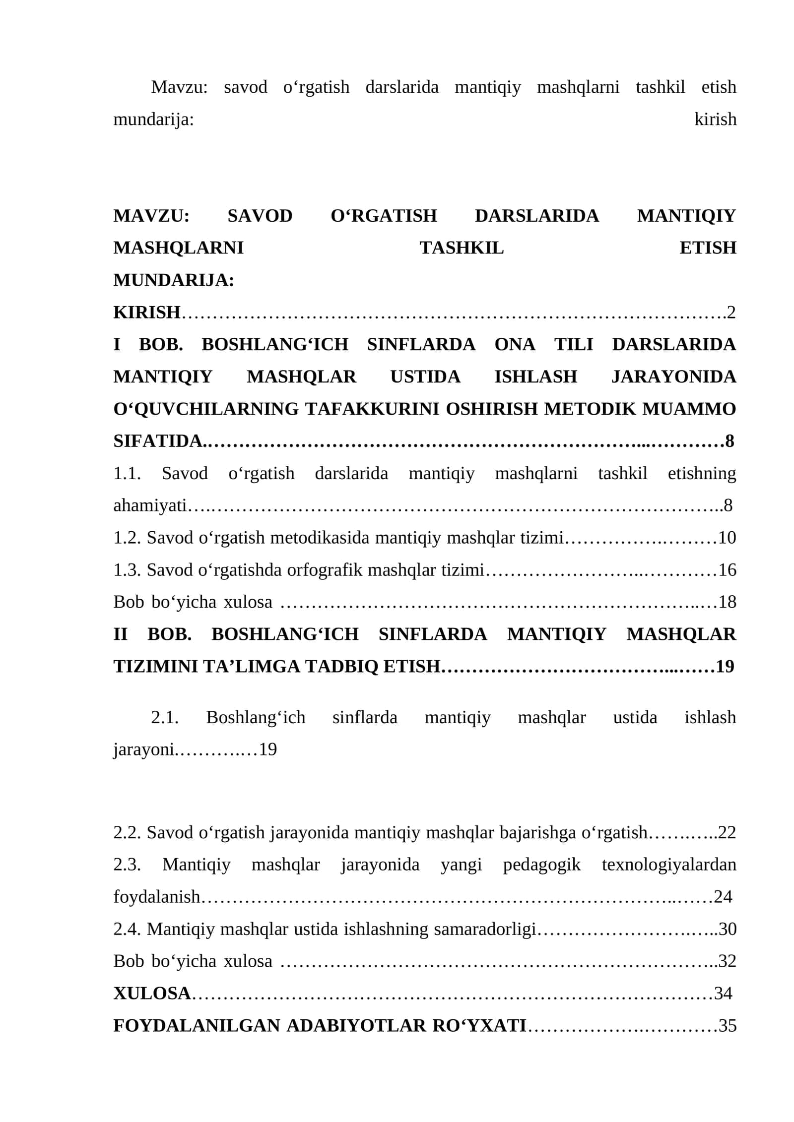 Mavzu_ savod o‘rgatish darslarida mantiqiy mashqlarni tashkil et