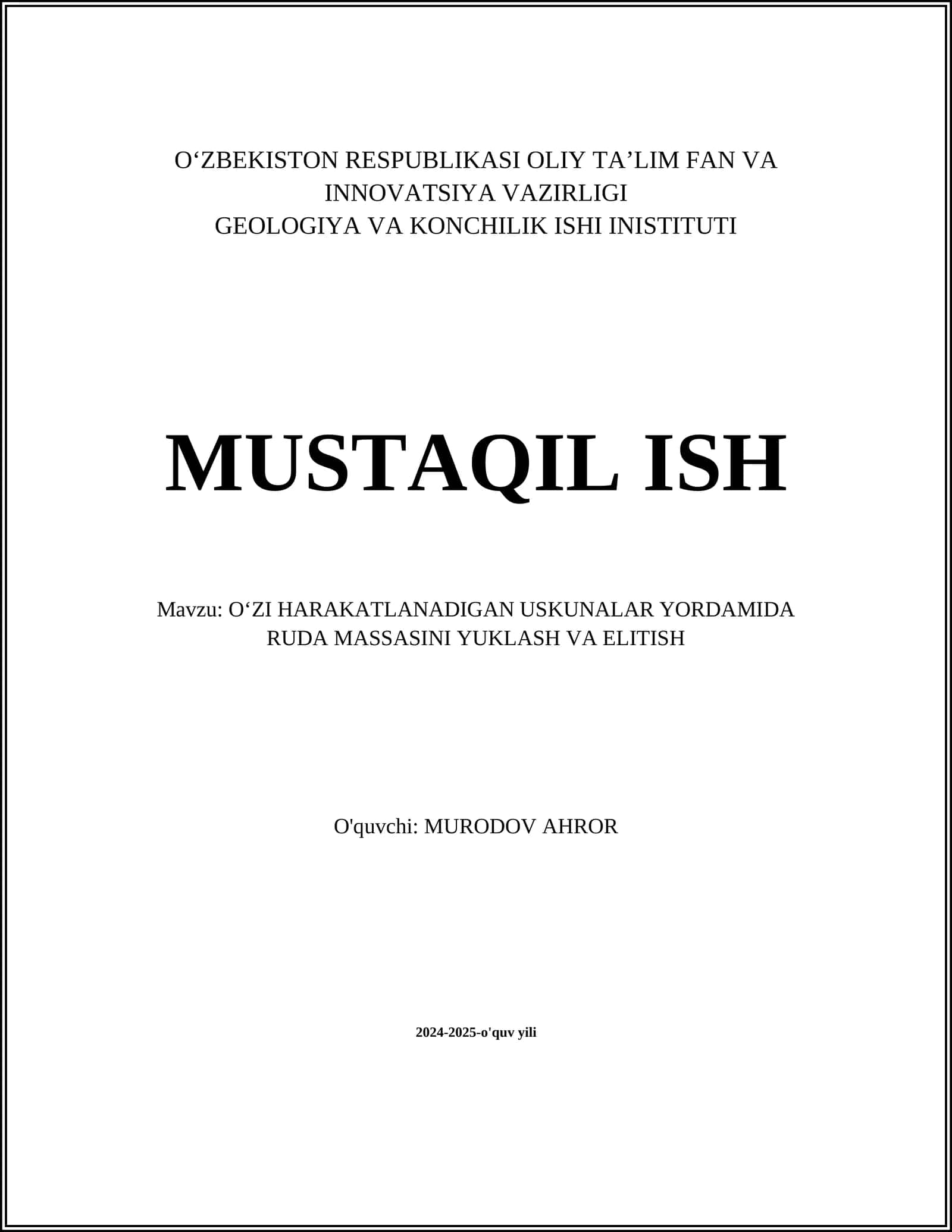 Oʻzi harakatlanadigan uskunalar yordamida ruda massasini yuklash va elitish
