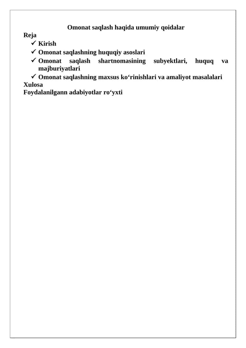 Omonat saqlash haqida umumiy qoidalar