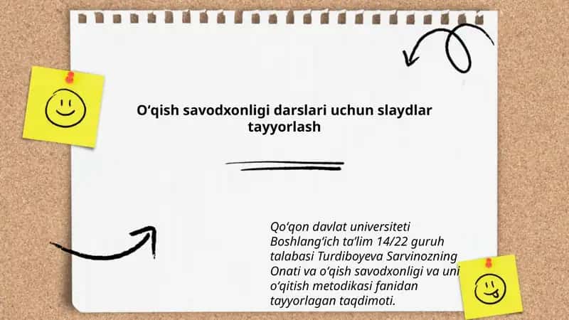 Oʻqish savodxonligi darslari uchun slaydlar tayyorlash