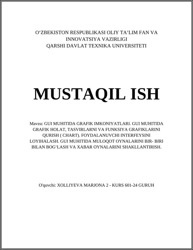 GUI MUHITIDA GRAFIK IMKONIYATLARI