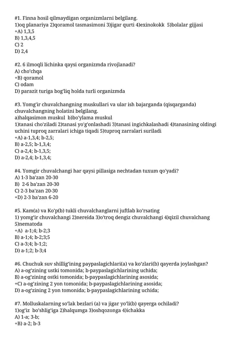 Finna hosil qilmaydigan organizmlarni belgilang