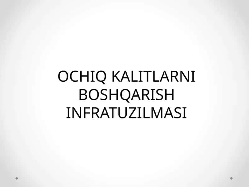 OCHIQ KALITLARNI BOSHQARISH INFRATUZILMASI