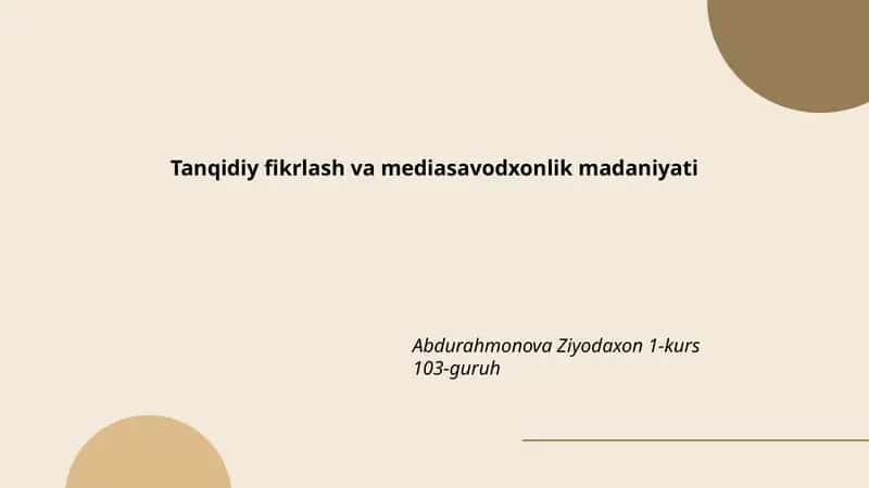 Tanqidiy fikrlash va mediasavodxonlik madaniyati