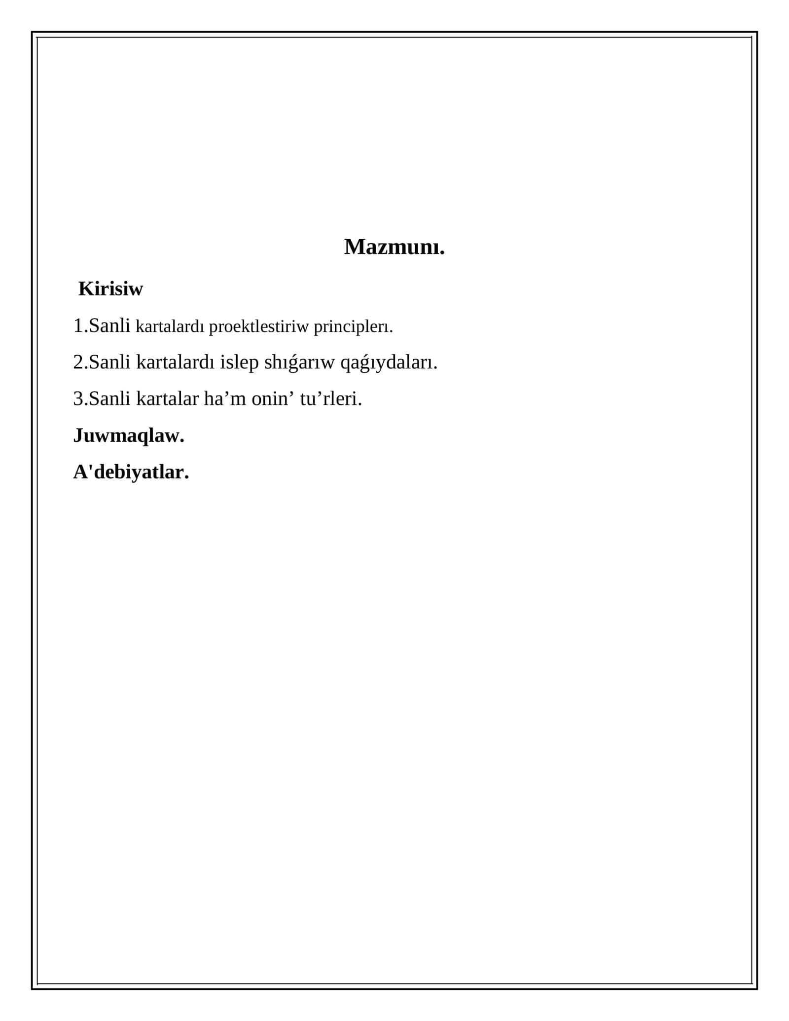 Sanli kartalardı proektlestiriw