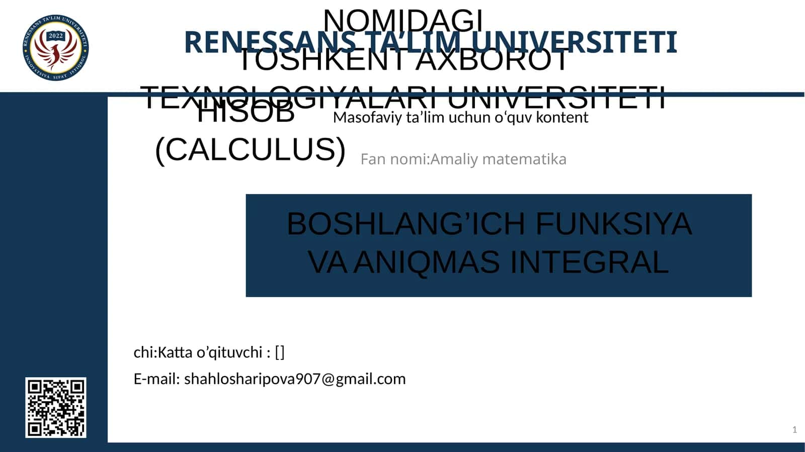 Boshlang’ich funksiya va aniqmas integral
