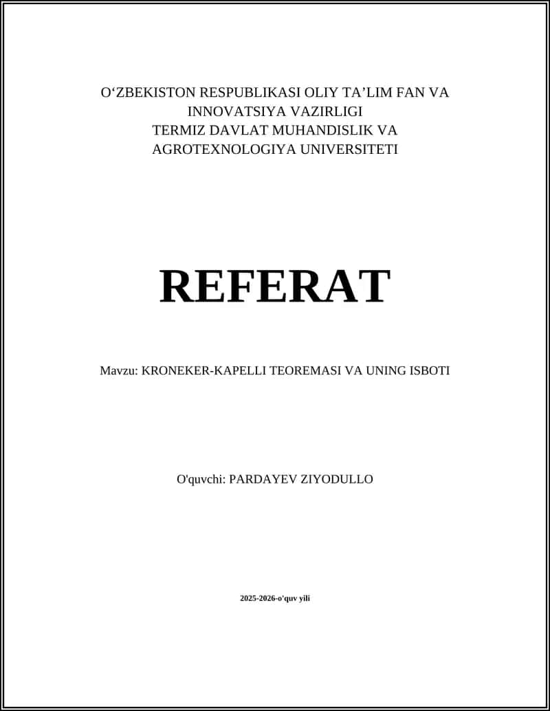 KRONEKER-KAPELLI TEOREMASI VA UNING ISBOTI