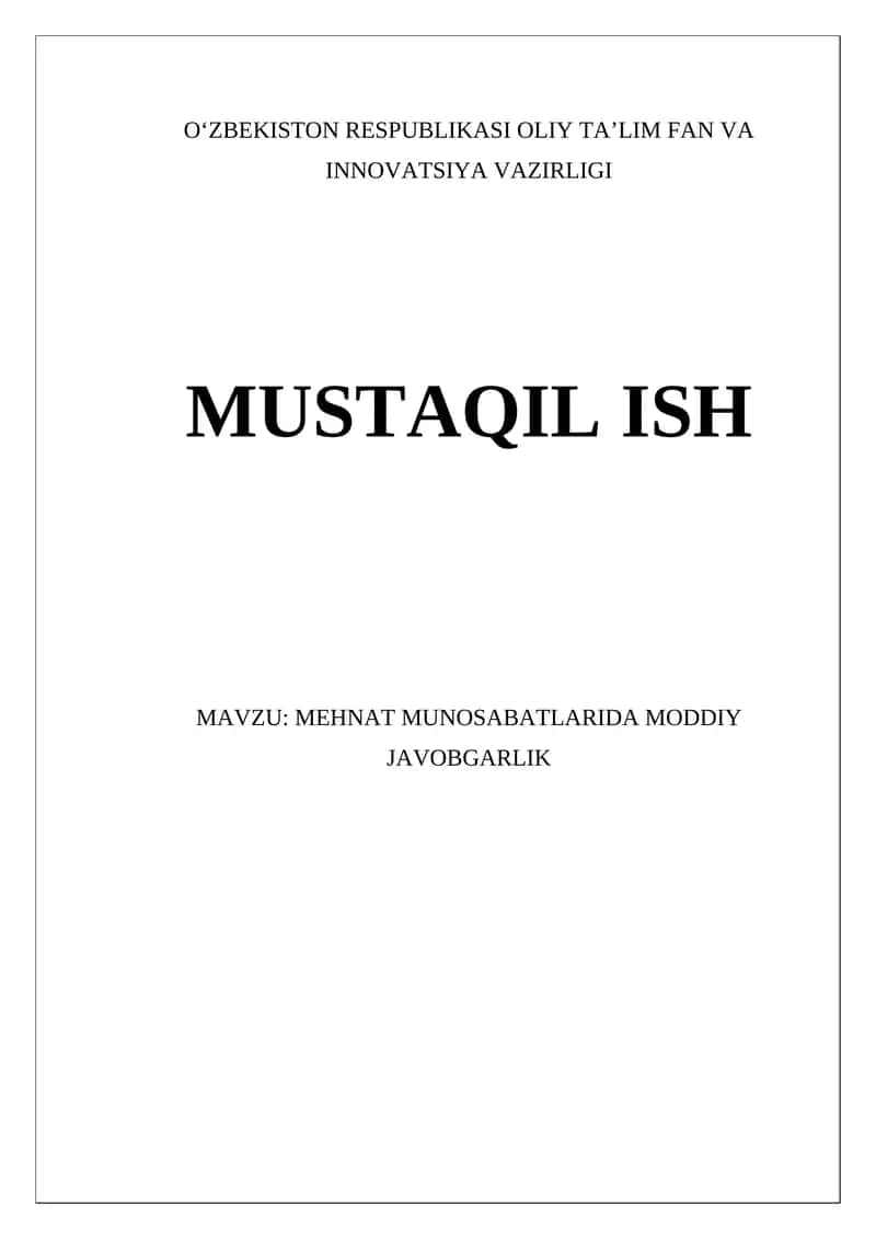 Moddiy javobgarlik tushunchasi va asoslari