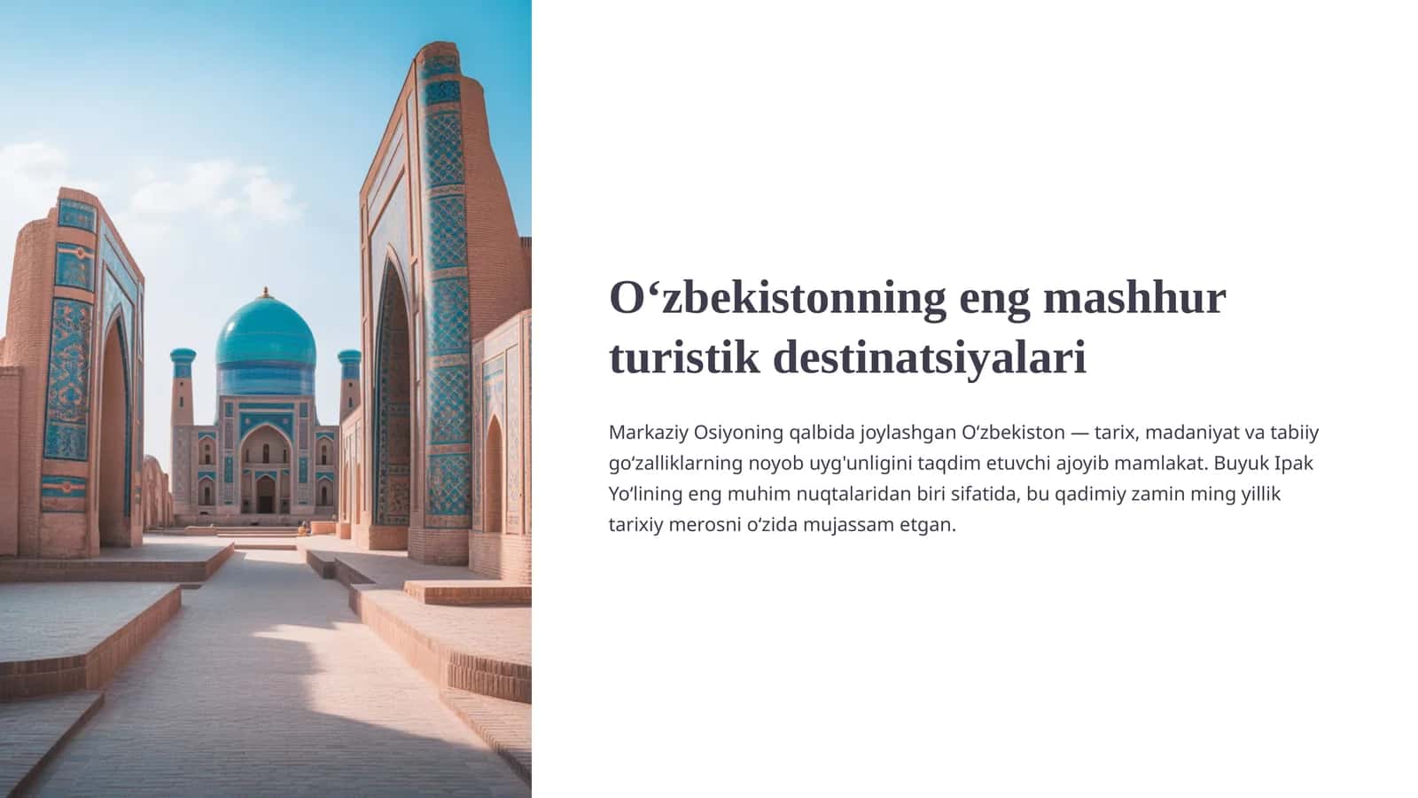 Oʻzbekistonning eng mashhur turistik destinatsiyalari