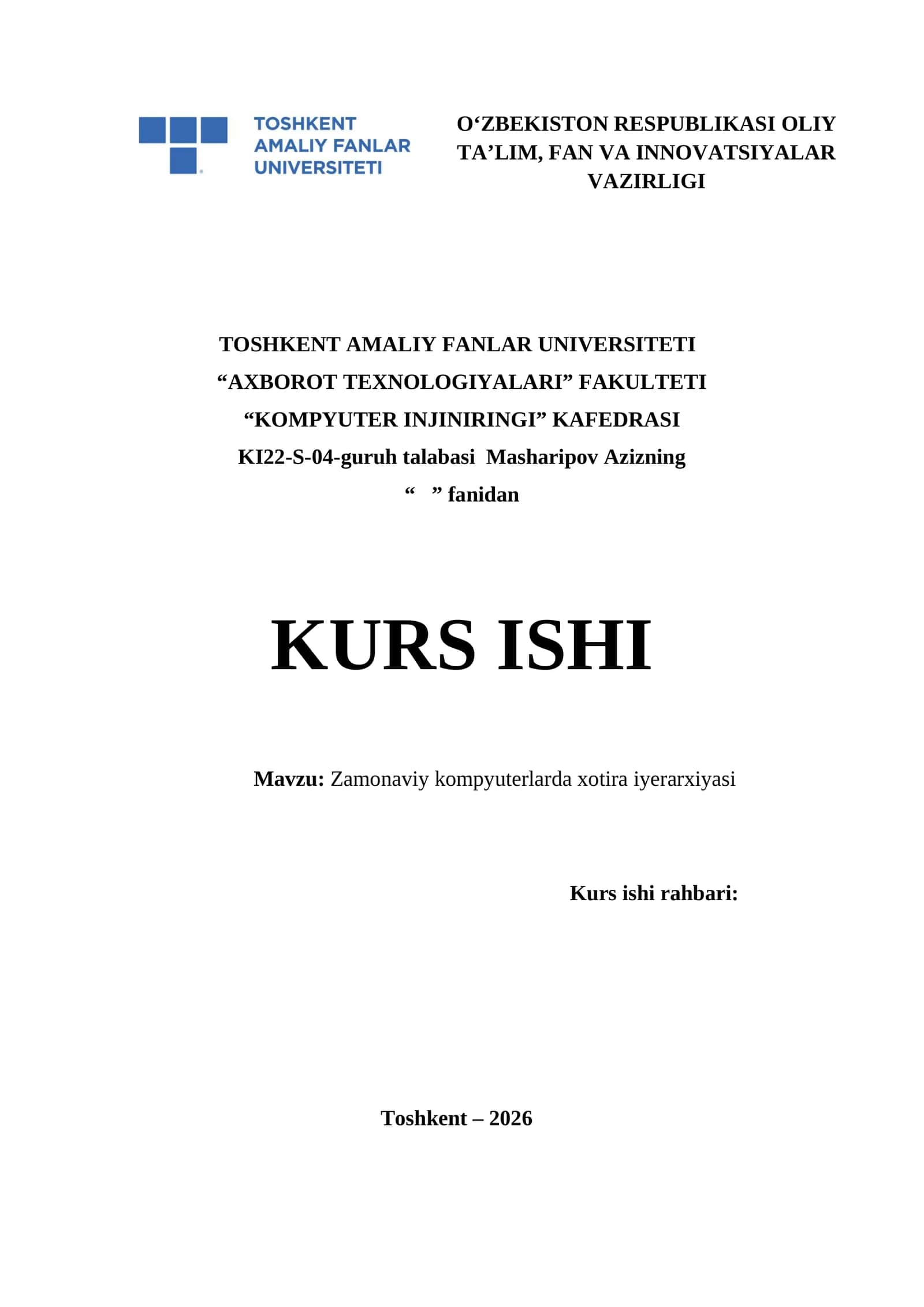Zamonaviy kompyuterlarda xotira iyerarxiyasi