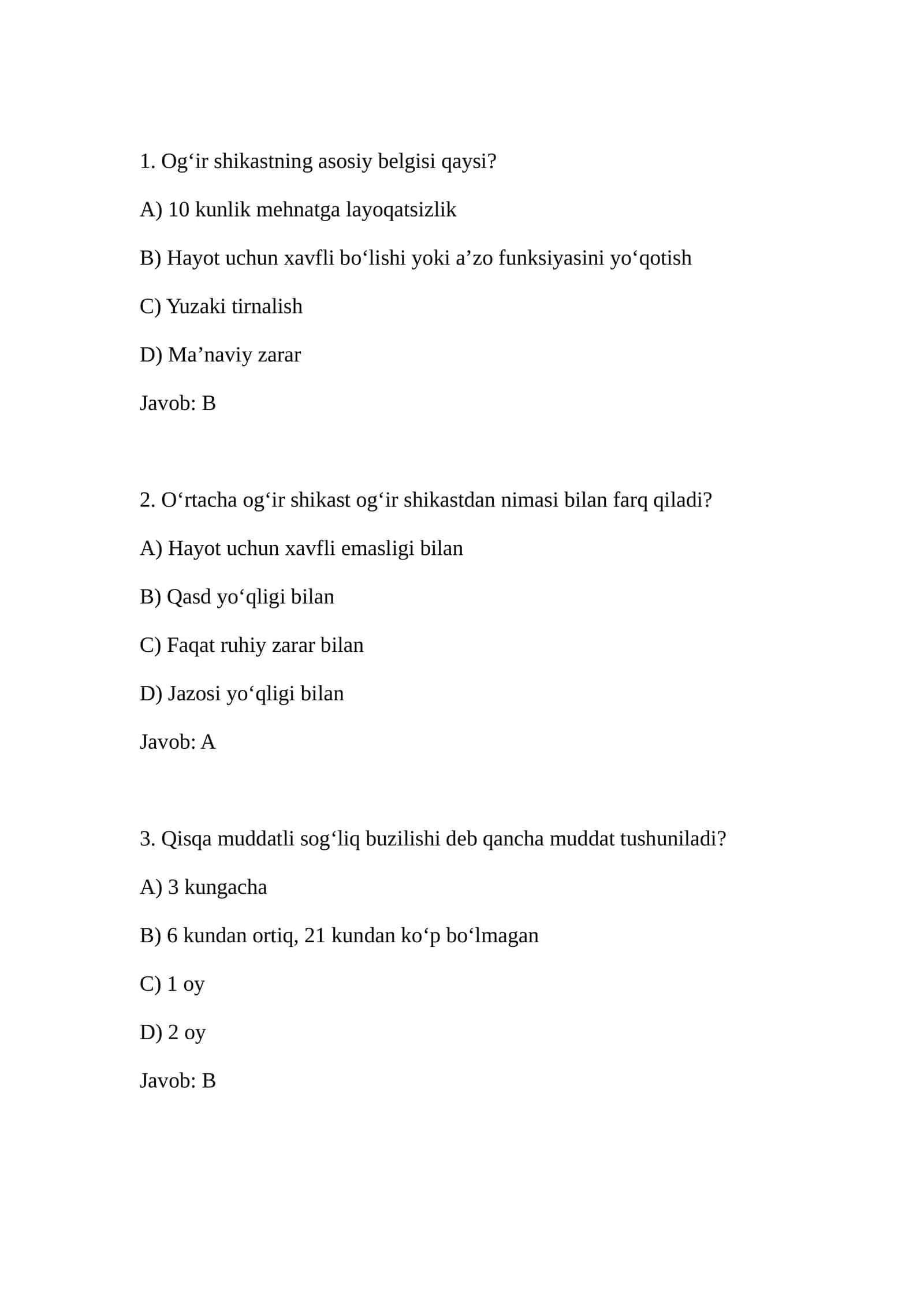 Og‘ir Shikastning Asosiy Belgilari
