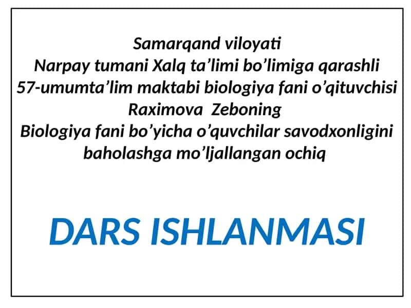 Biologiya fanida "Organizmda energiya sarfi" mavzusiga oid dars ishlanmasi