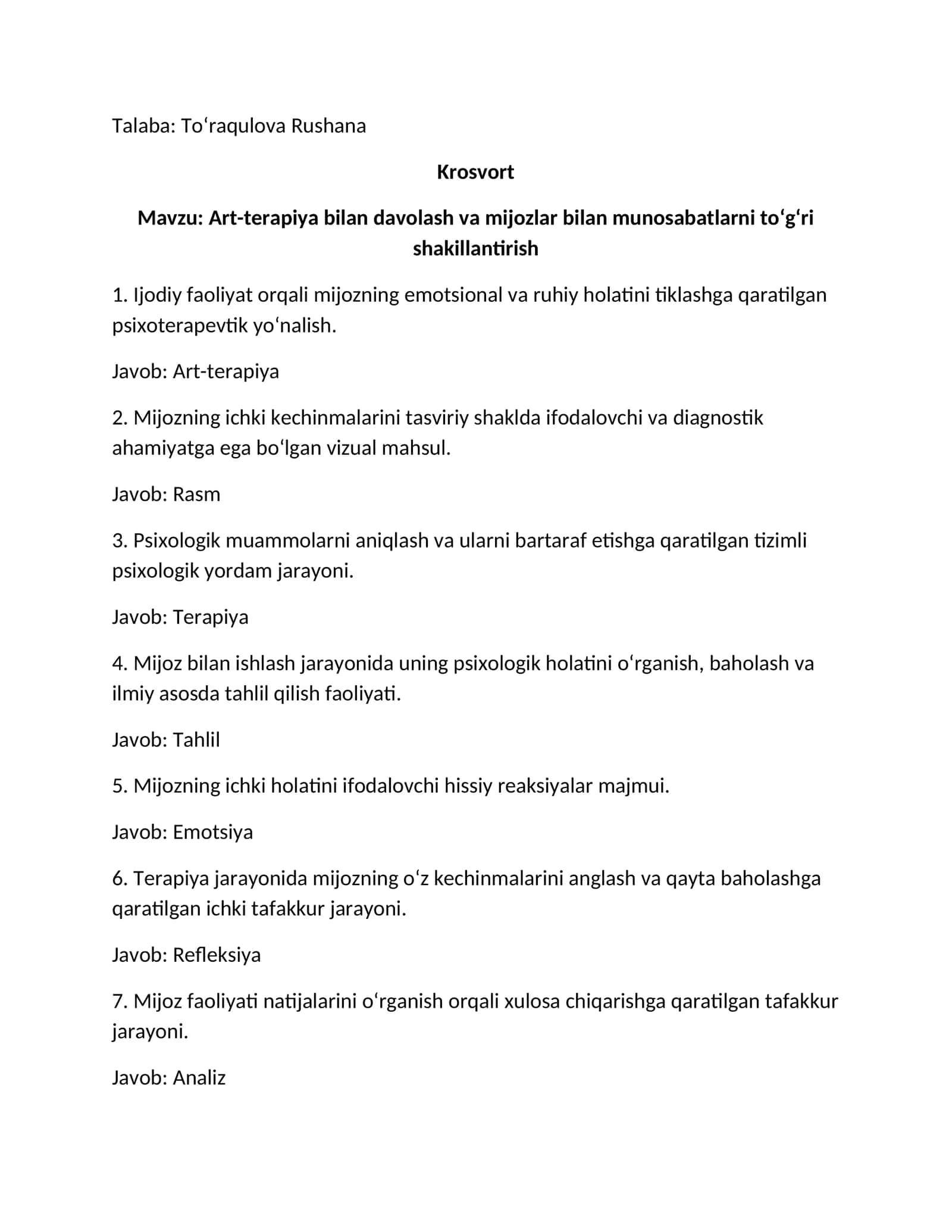 Art-terapiya bilan davolash va mijozlar bilan munosabatlarni toʻgʻri shakillantirish
