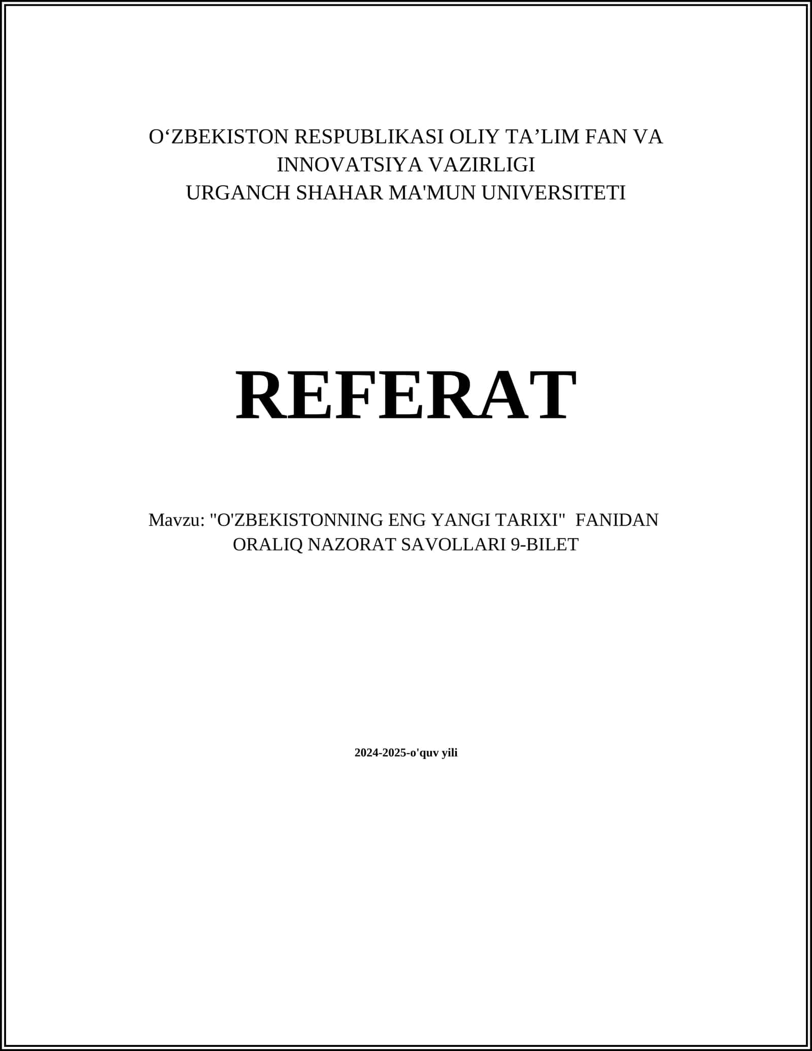 O'ZBEKISTONNING ENG YANGI TARIXI