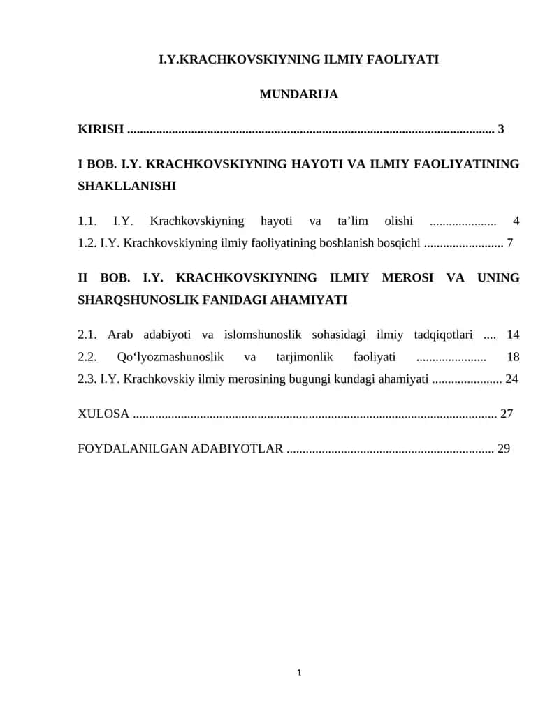 I.Y.Krachkovskiyning ilmiy faoliyati