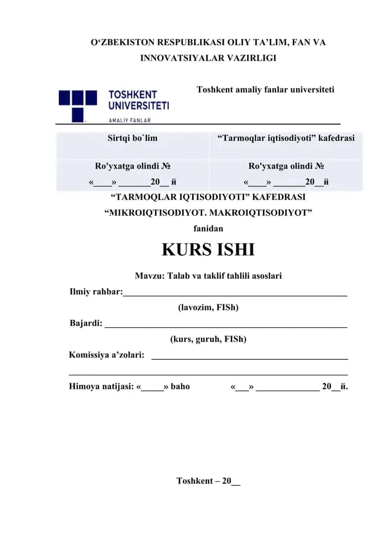 Talab va taklif tahlili asoslari.