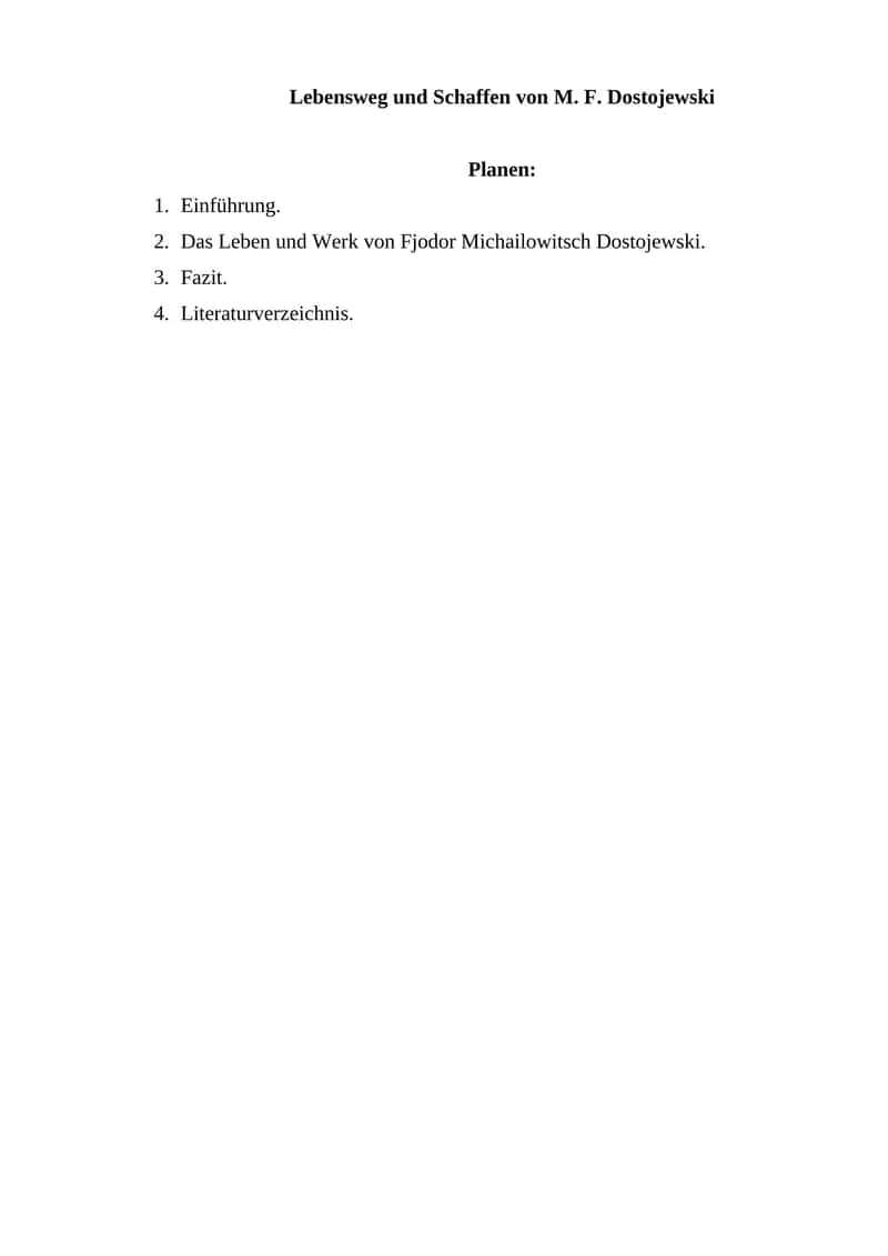 Lebensweg und Schaffen von M. F. Dostojewski