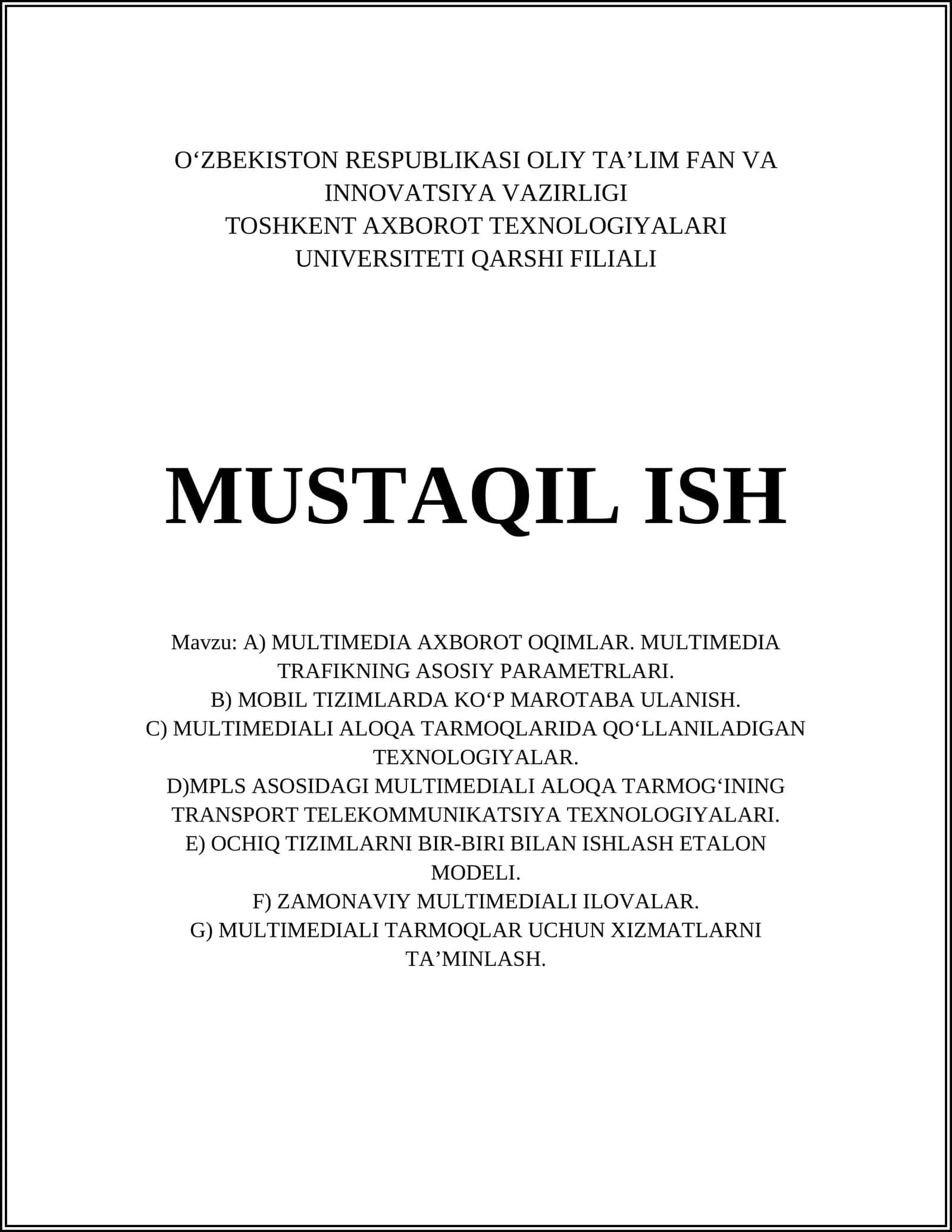 MULTIMEDIA AXBOROT OQIMLARI
