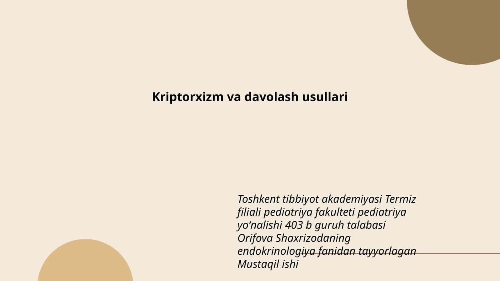 Kriptorxizm va davolash usullari