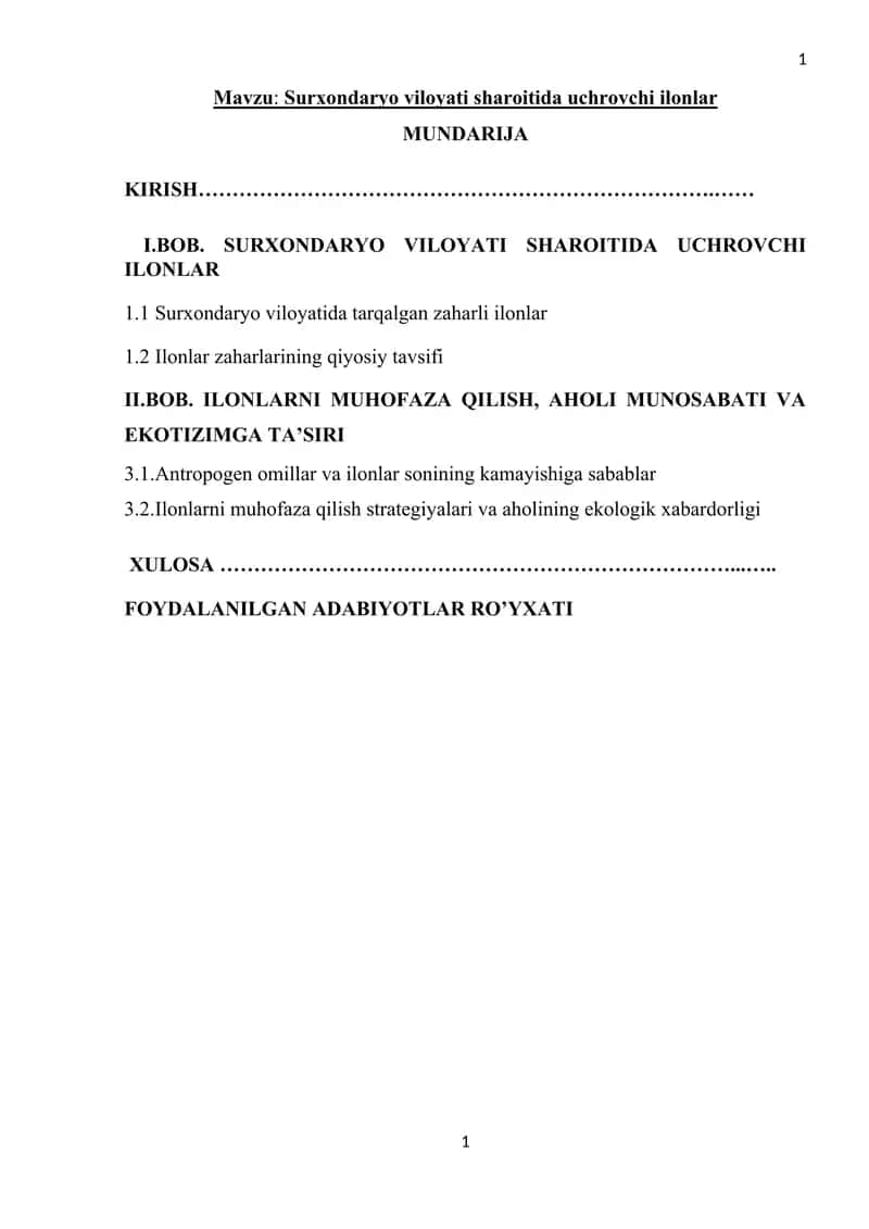 Surxondaryo viloyati sharoitida uchrovchi ilonlar
