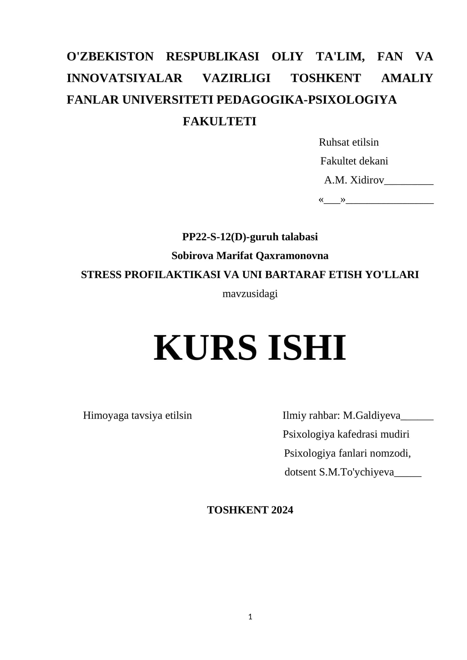 STRESS PROFILAKTIKASI VA UNI BARTARAF ETISH YO'LLARI