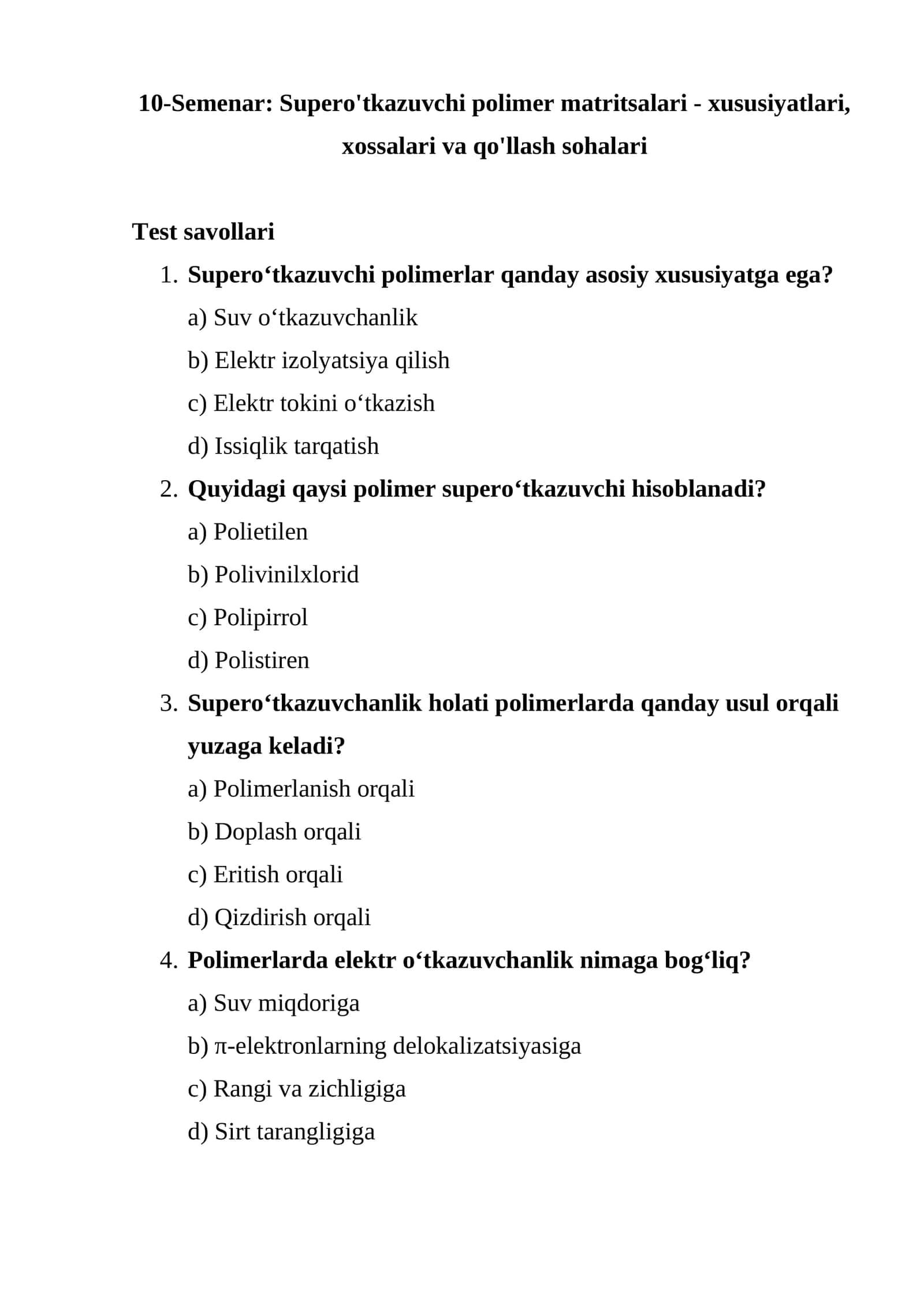10-Semenar: Supero'tkazuvchi polimer matritsalari