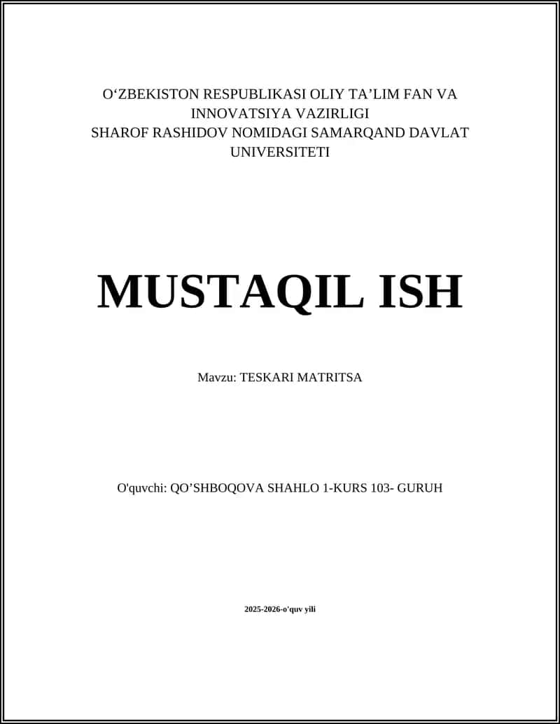 TESKARI MATRITSA