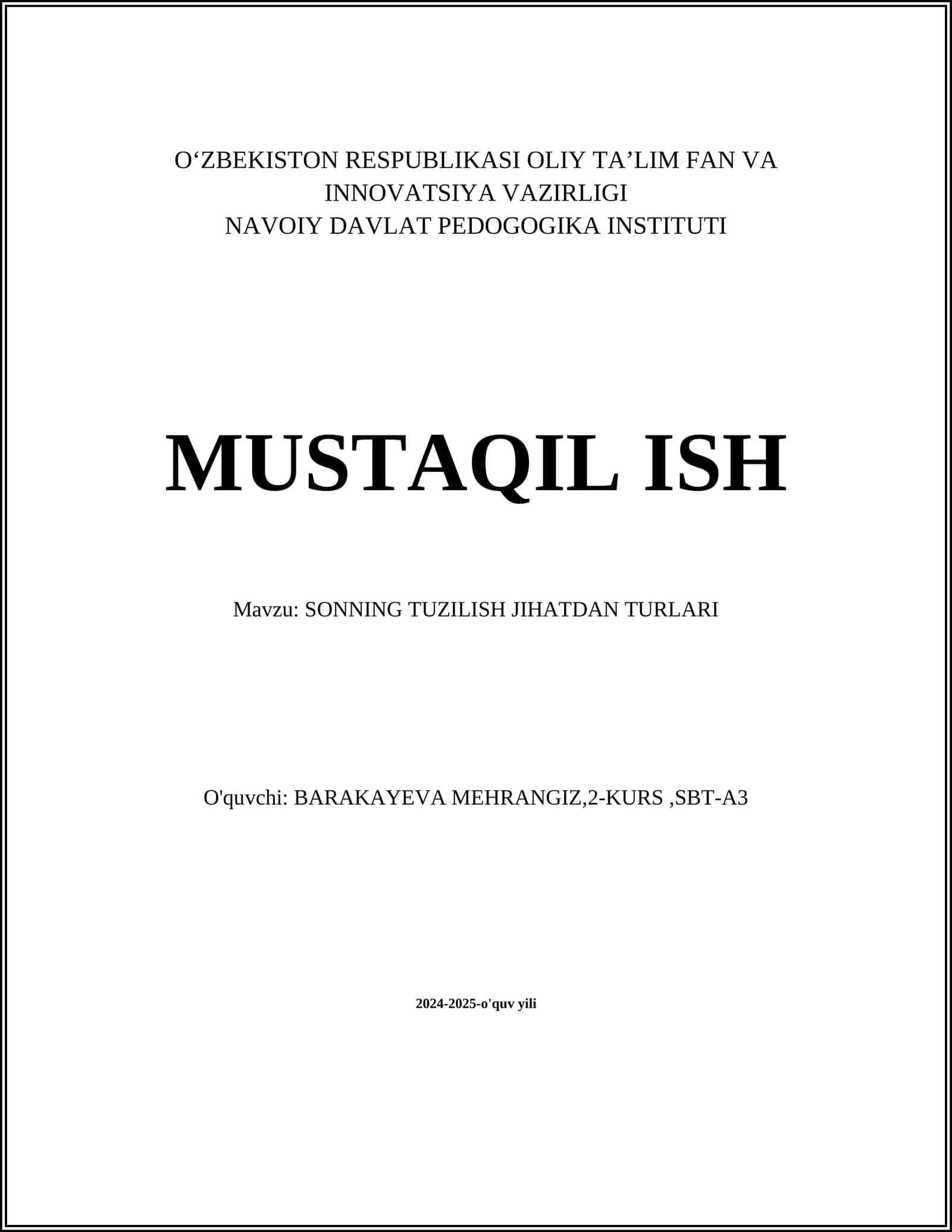 SONNING TUZILISH JIHATDAN TURLARI