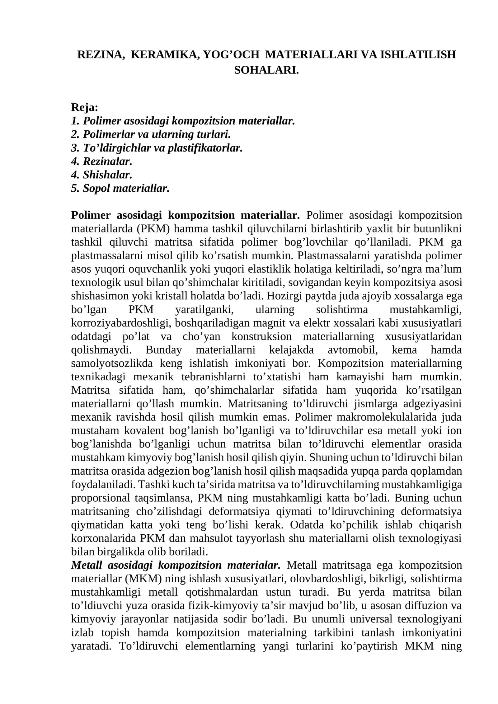 Polimer asosidagi kompozitsion materiallar