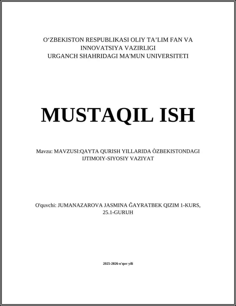 Qayta qurish yillarida Òzbekistondagi ijtimoiy-siyosiy va'ziyat
