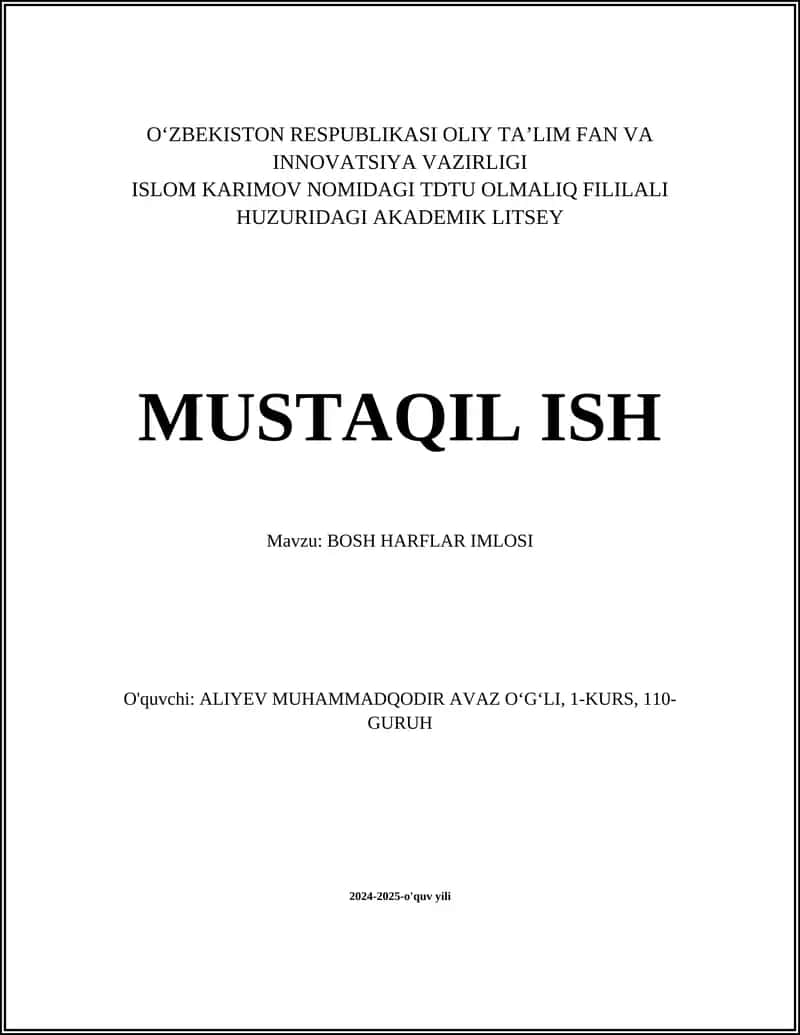 BOSH HARFLAR IMLOSI
