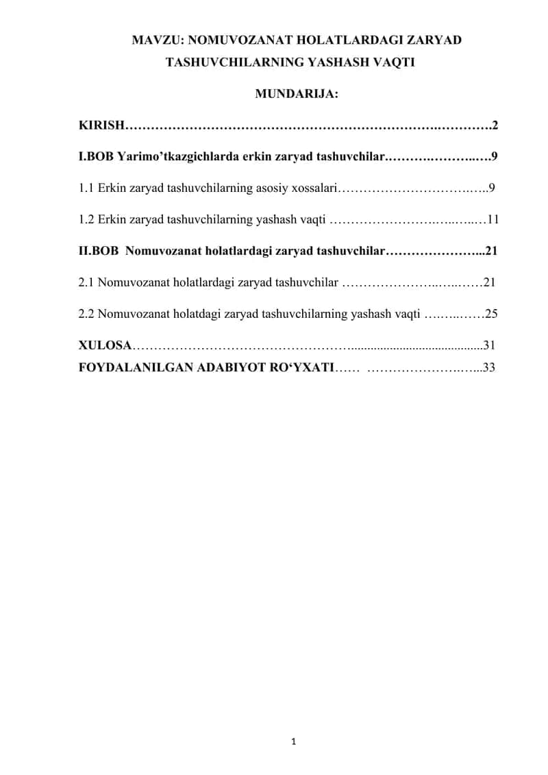 NOMUVOZANAT HOLATLARDAGI ZARYAD TASHUVCHILARNING YASHASH VAQTI
