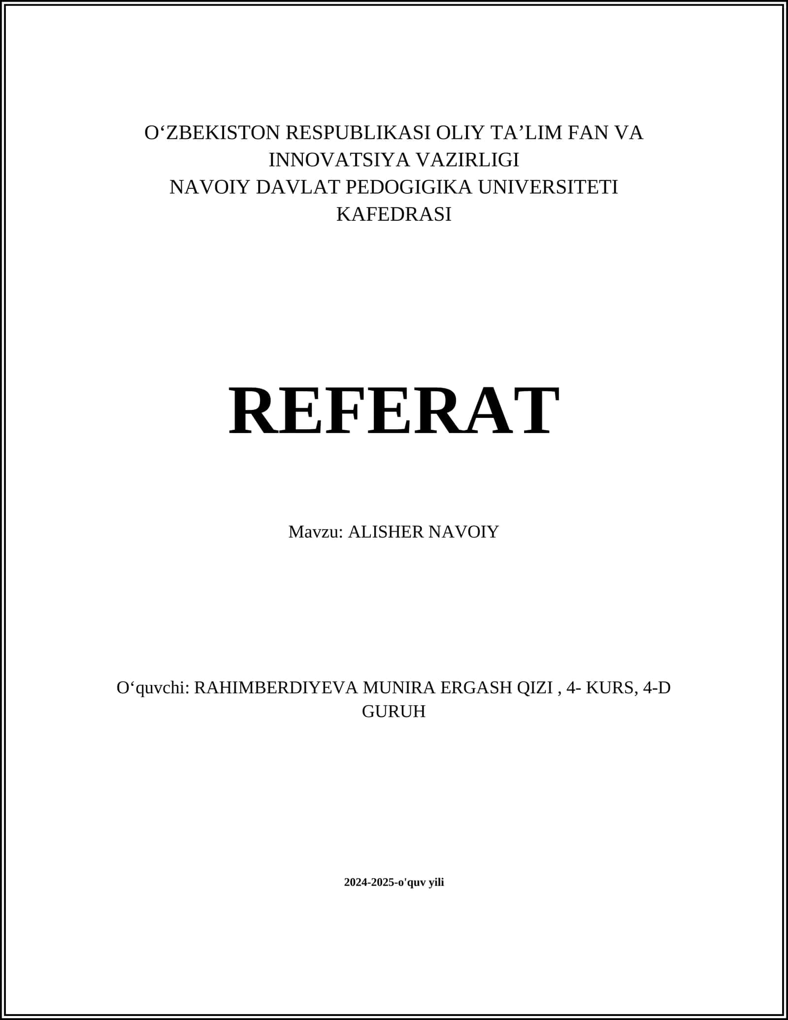 REFERAT ALISHER NAVOIY