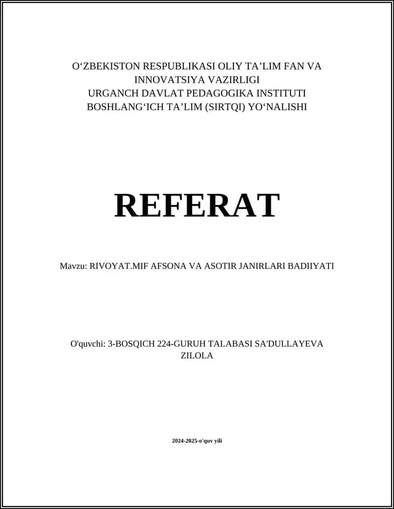 RIVOYAT.MIF AFSONA VA ASOTIR JANIRLARI BADIIYATI
