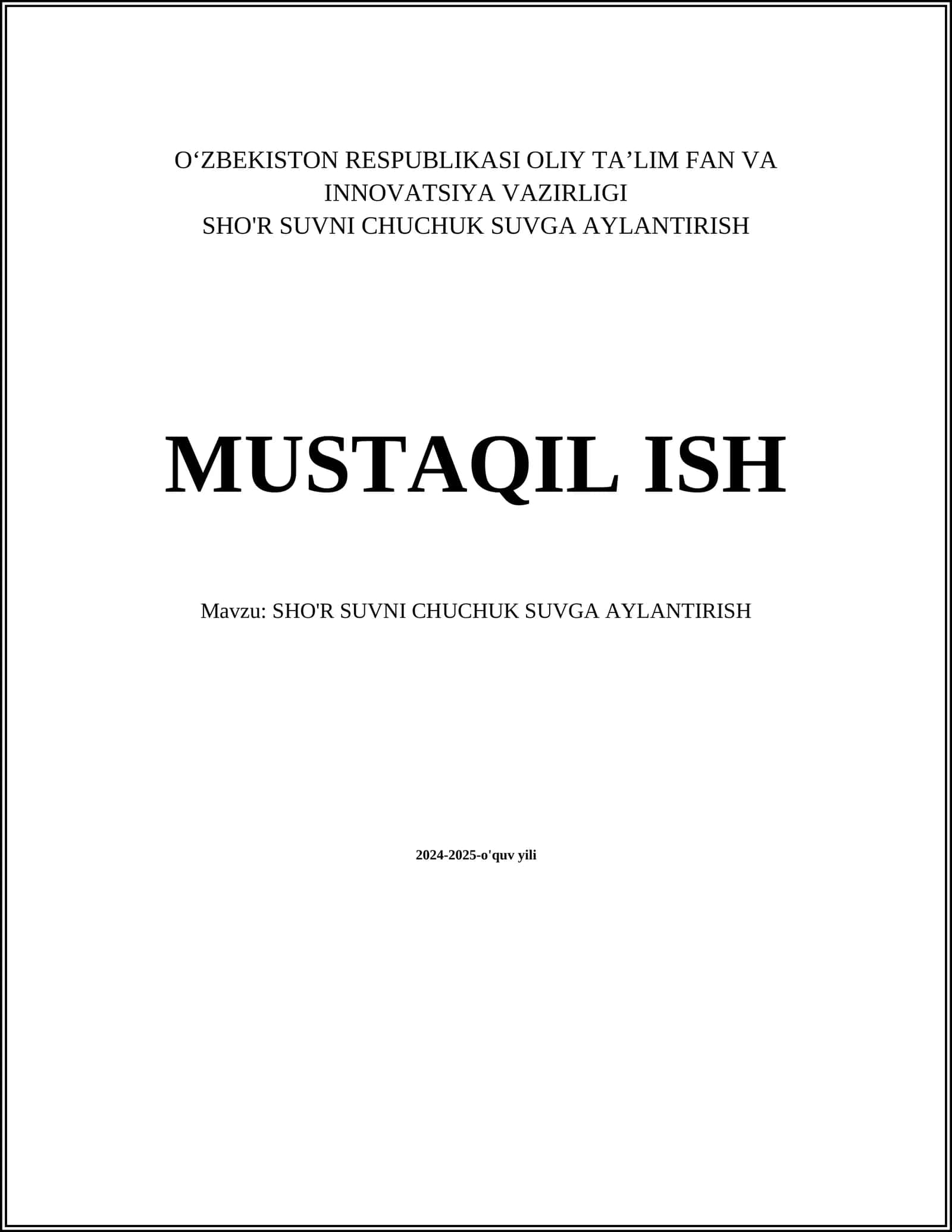 SHO'R SUVNI CHUCHUK SUVGA AYLANTIRISH