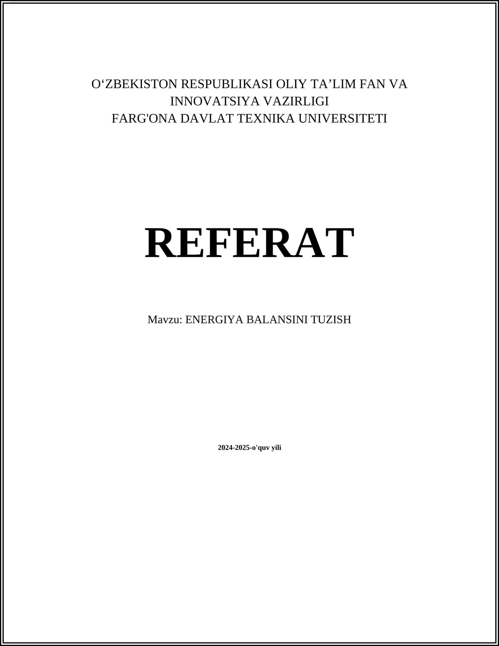 ENERGIYA BALANSINI TUZISH
