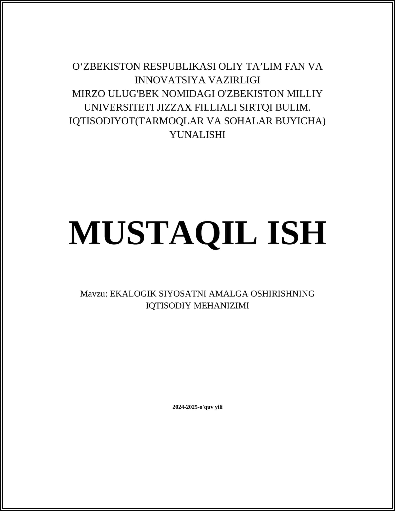 Ekalogik Siyosatning Iqtisodiy Mehnaizmi