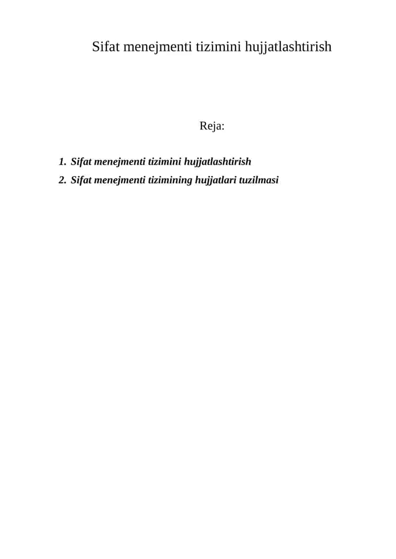 Sifat menejmenti tizimini hujjatlashtirish
